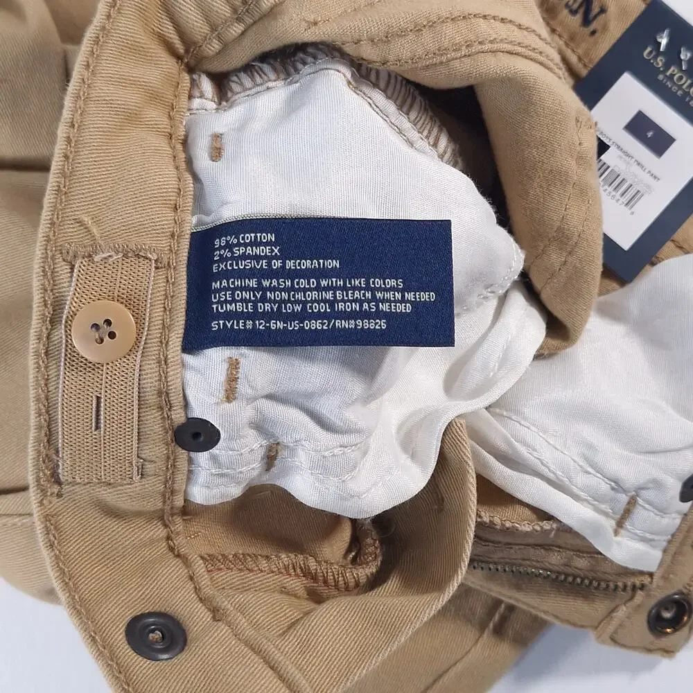 U.S. Polo Assn Boys Size 4 Honey Straight Twill Pants NWT Adjustable School Play